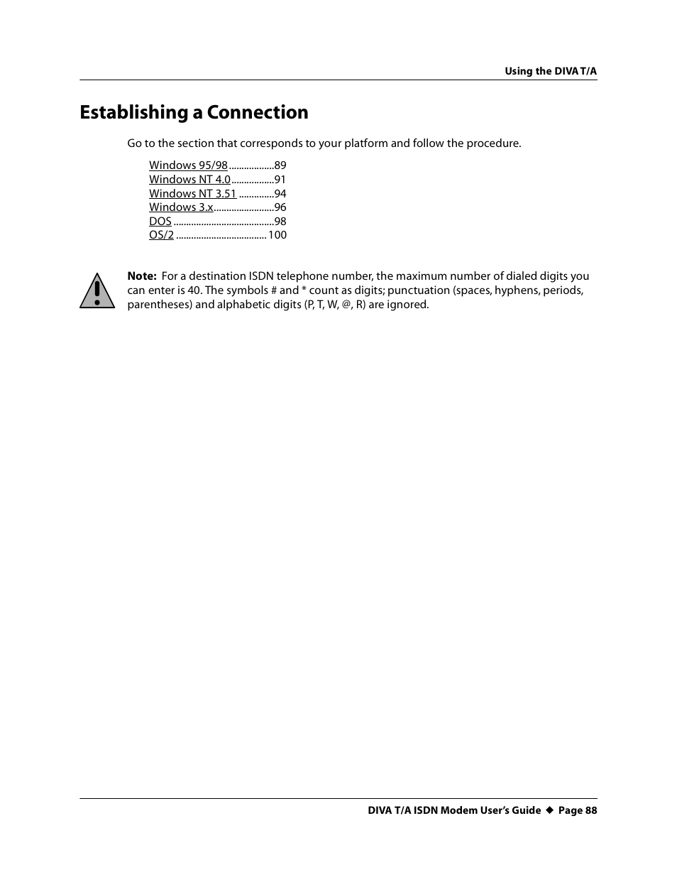 Establishing a connection | Eicon Networks DIVA T/A ISDN User Manual | Page 88 / 146