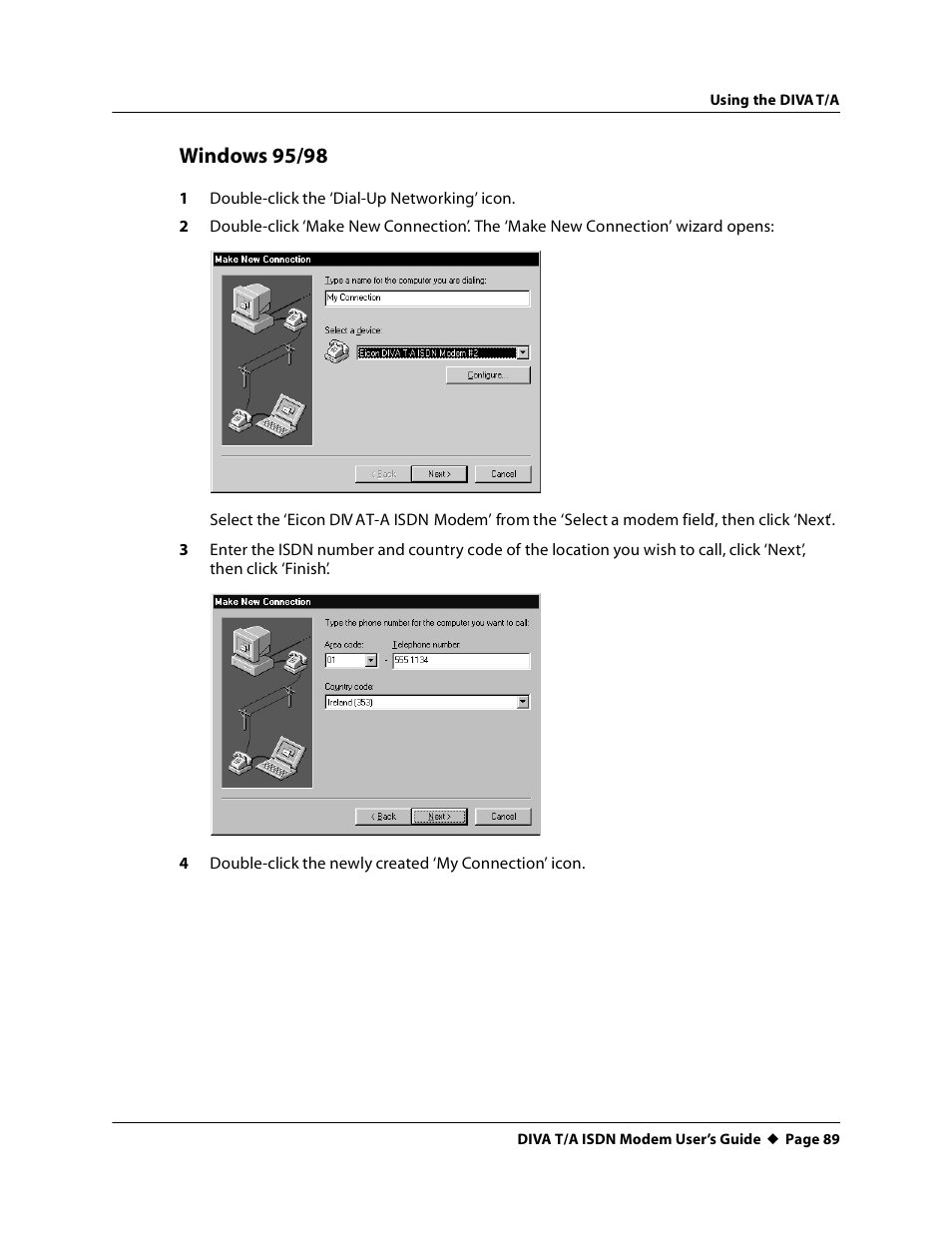 Windows 95/98 | Eicon Networks DIVA T/A ISDN User Manual | Page 89 / 146