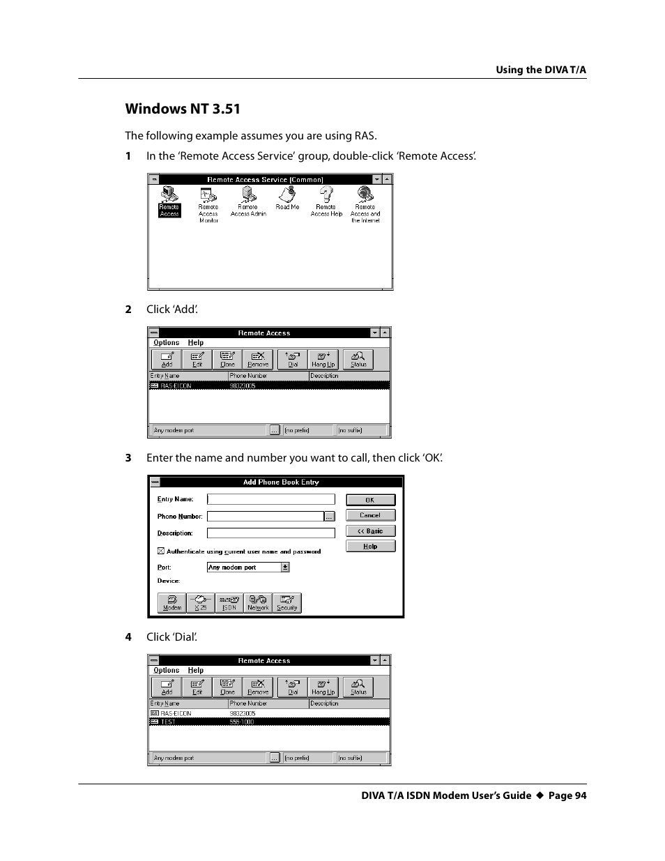 Windows nt 3.51 | Eicon Networks DIVA T/A ISDN User Manual | Page 94 / 146