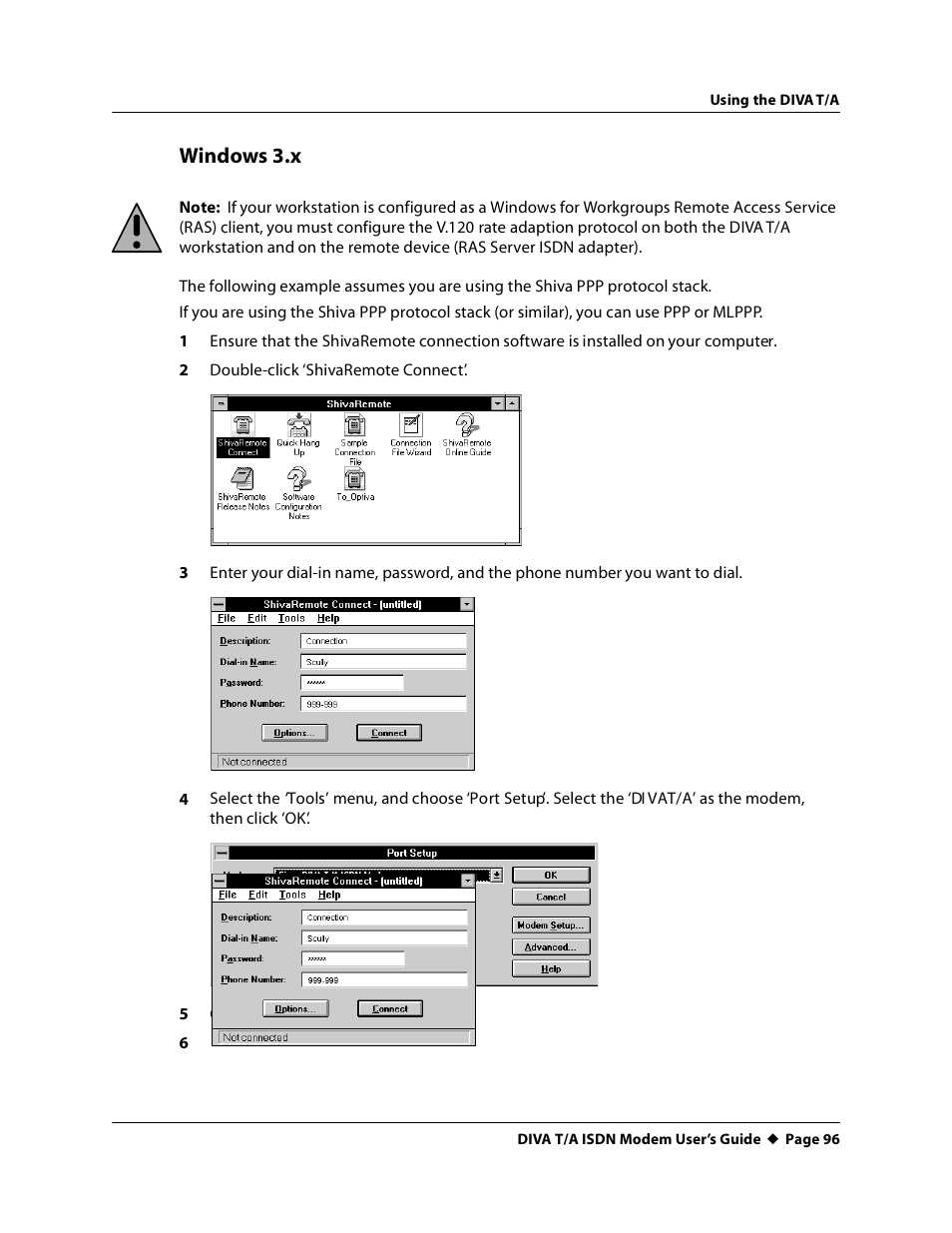 Windows 3.x | Eicon Networks DIVA T/A ISDN User Manual | Page 96 / 146