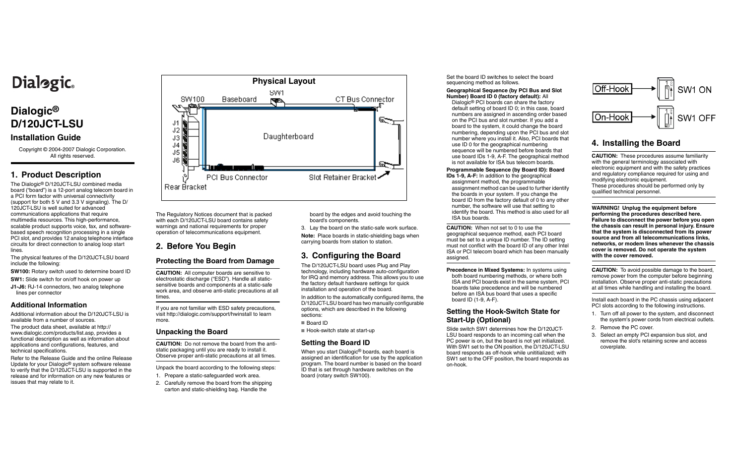 Eicon Networks Analog Telecom Board D/120JCT-LSU User Manual | 2 pages