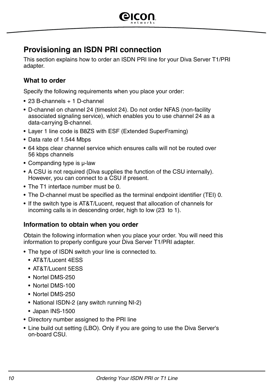 Provisioning an isdn pri connection | Eicon Networks Diva Server Adapters User Manual | Page 10 / 24