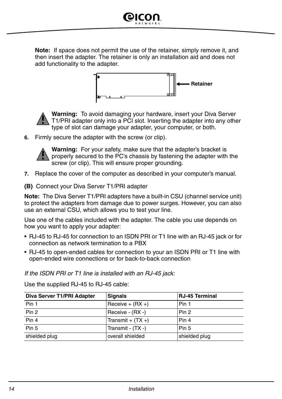 Eicon Networks Diva Server Adapters User Manual | Page 14 / 24