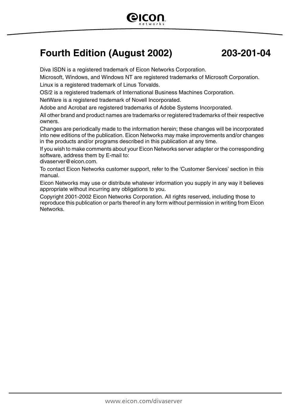 Eicon Networks Diva Server Adapters User Manual | Page 2 / 24