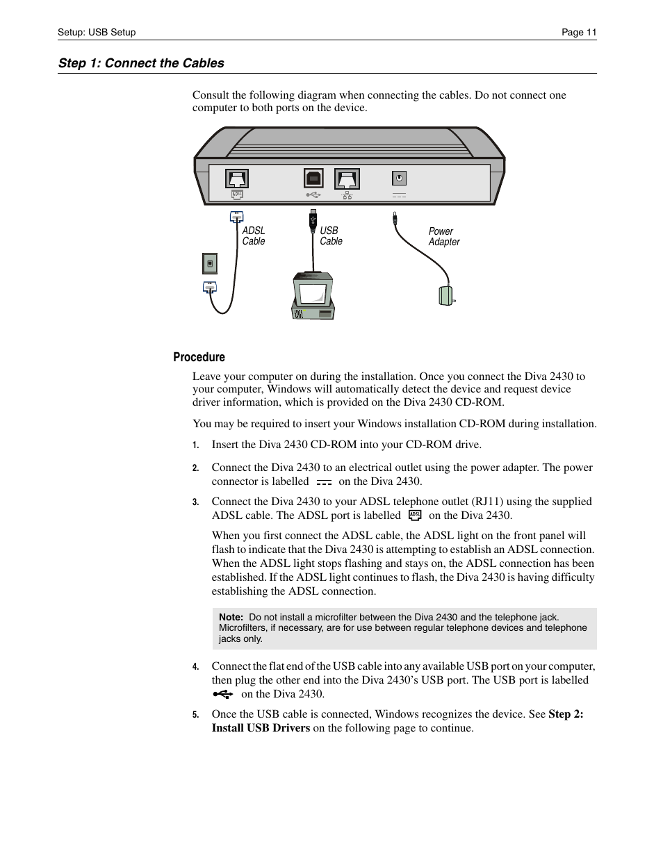 Step 1: connect the cables | Eicon Networks Diva 2430 User Manual | Page 11 / 68