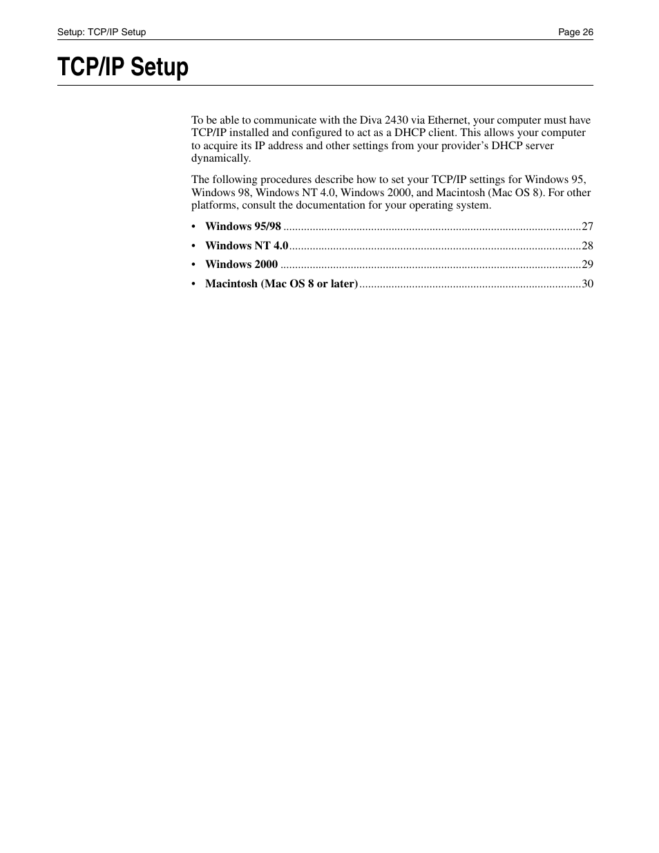 Tcp/ip setup | Eicon Networks Diva 2430 User Manual | Page 26 / 68