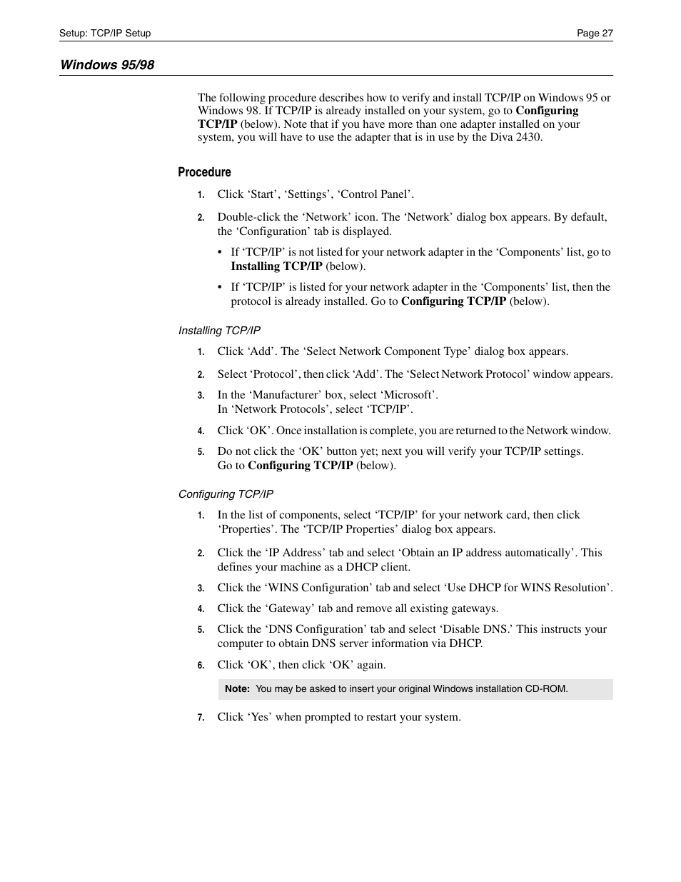 Windows 95/98 | Eicon Networks Diva 2430 User Manual | Page 27 / 68