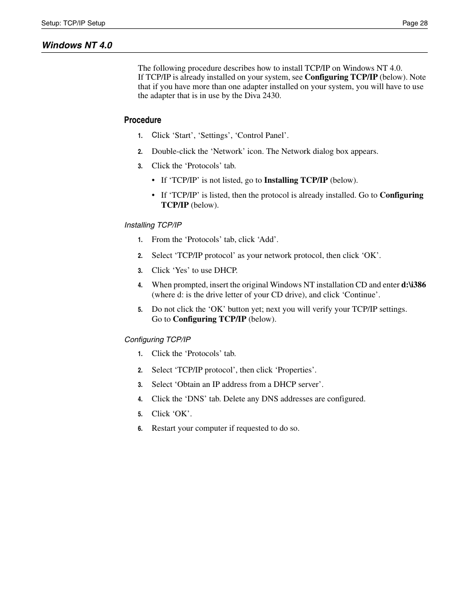 Windows nt 4.0 | Eicon Networks Diva 2430 User Manual | Page 28 / 68