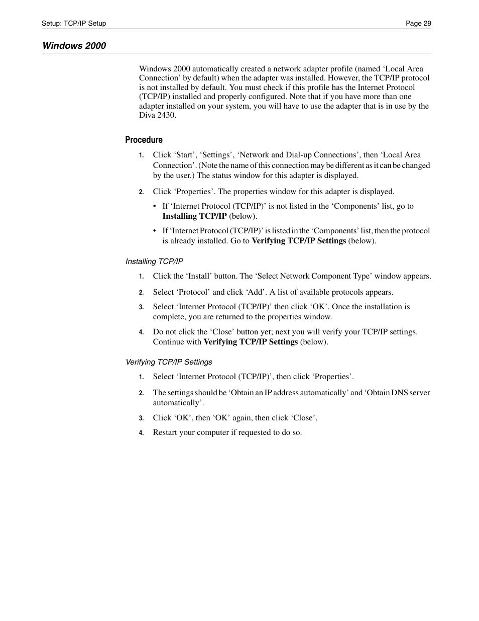 Windows 2000 | Eicon Networks Diva 2430 User Manual | Page 29 / 68