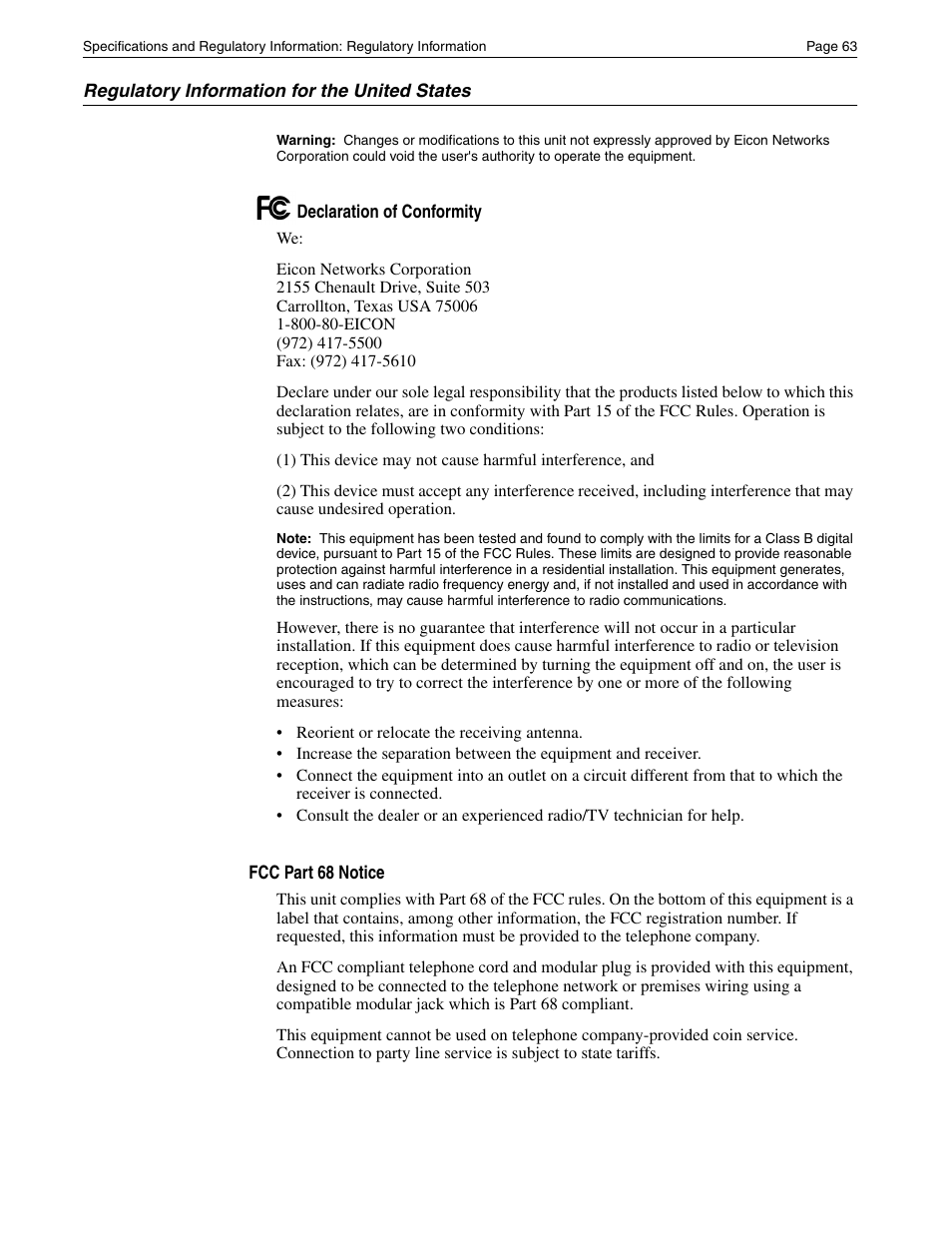 Eicon Networks Diva 2430 User Manual | Page 63 / 68
