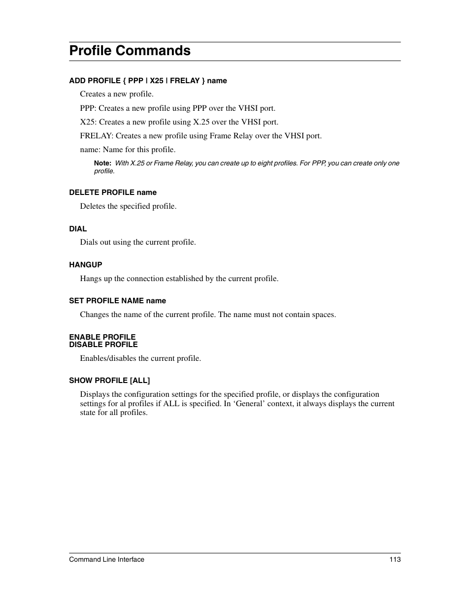 Profile commands | Eicon Networks 1530 User Manual | Page 113 / 162