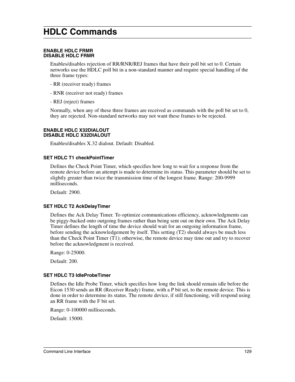 Hdlc commands | Eicon Networks 1530 User Manual | Page 129 / 162