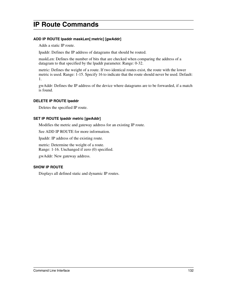 Ip route commands | Eicon Networks 1530 User Manual | Page 132 / 162