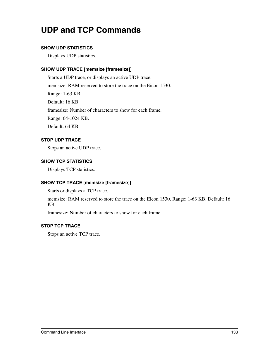 Udp and tcp commands | Eicon Networks 1530 User Manual | Page 133 / 162
