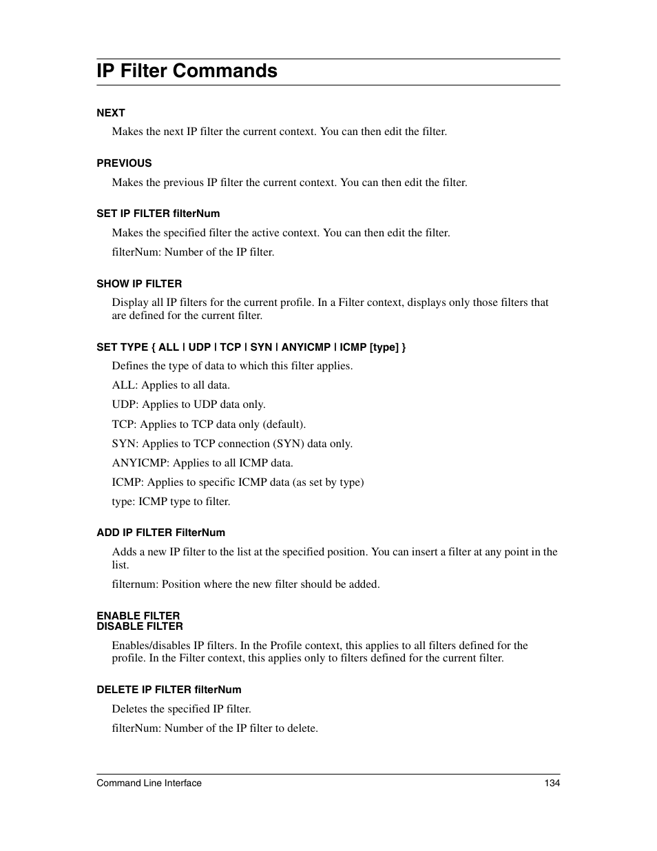 Ip filter commands | Eicon Networks 1530 User Manual | Page 134 / 162