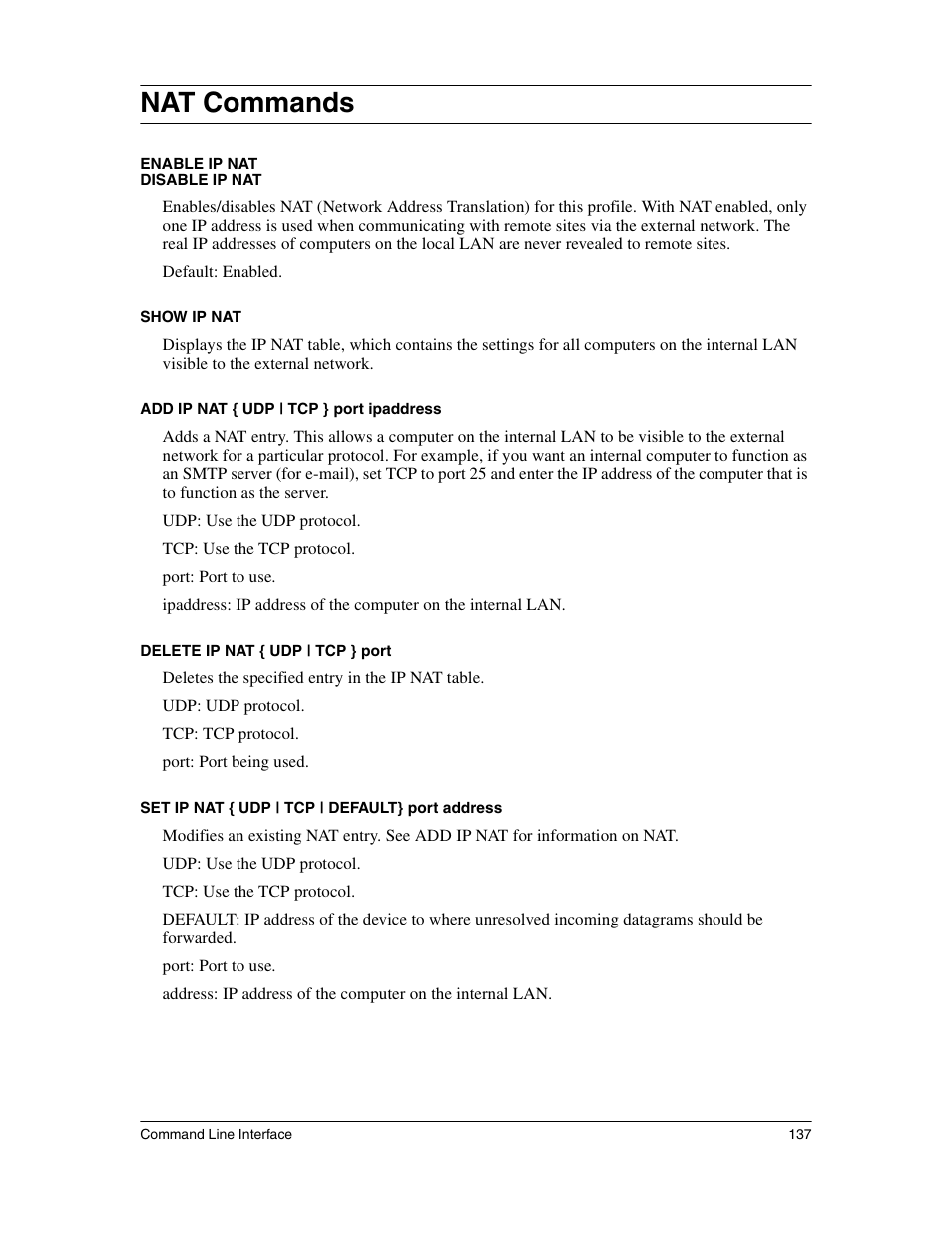Nat commands | Eicon Networks 1530 User Manual | Page 137 / 162