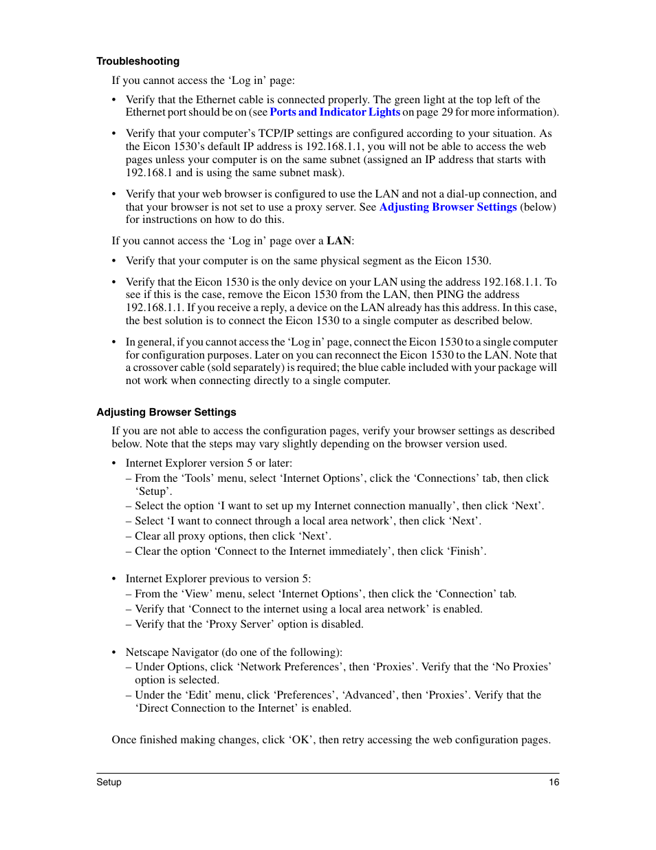 Troubleshooting | Eicon Networks 1530 User Manual | Page 16 / 162
