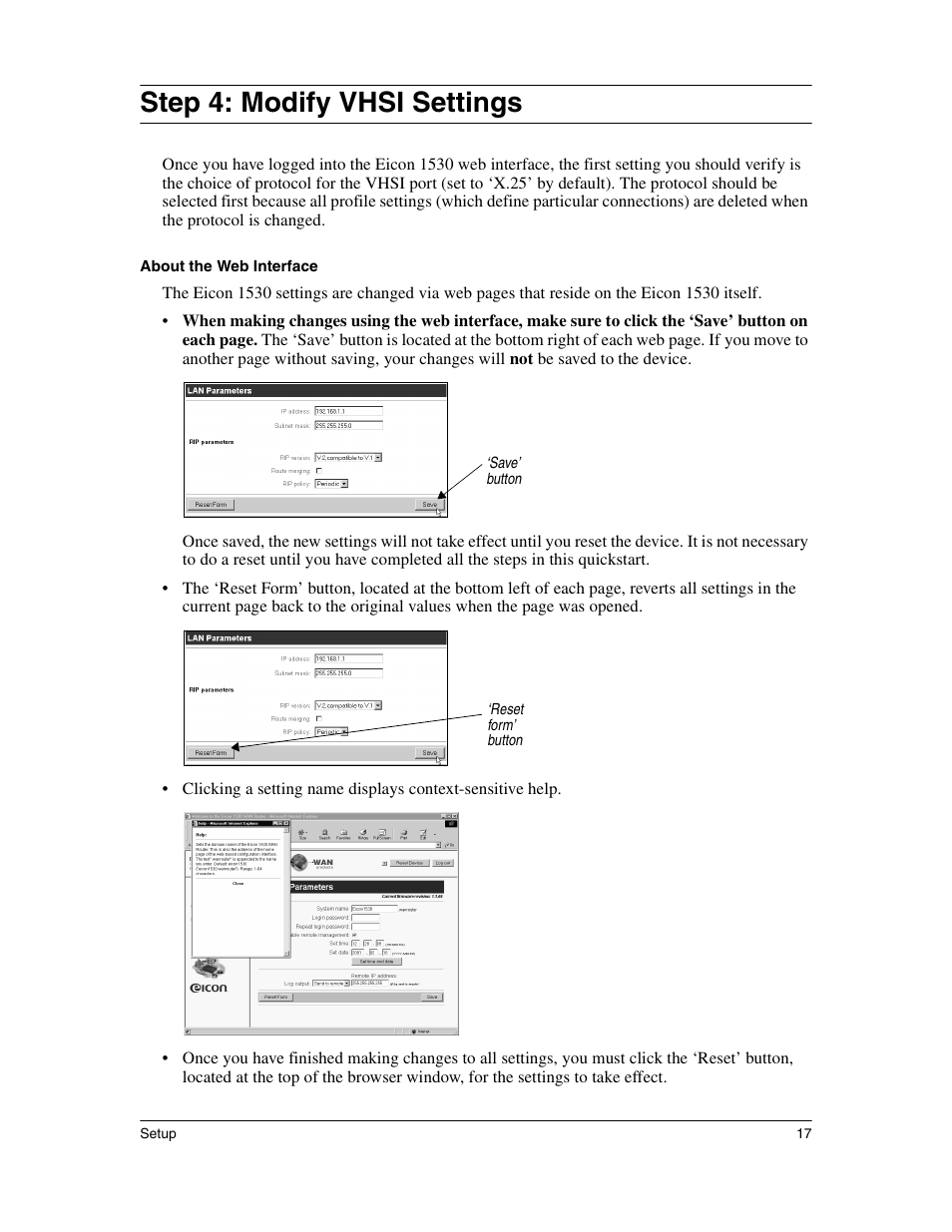 Modify vhsi settings, Step 4: modify vhsi settings | Eicon Networks 1530 User Manual | Page 17 / 162