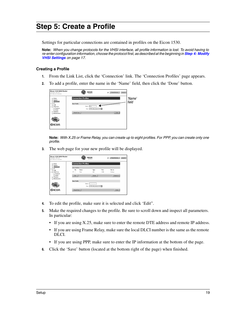 Create a profile, Step 5: create a profile | Eicon Networks 1530 User Manual | Page 19 / 162