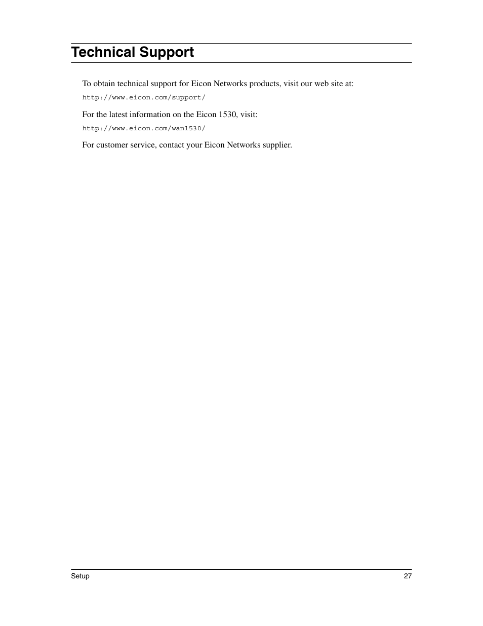 Technical support | Eicon Networks 1530 User Manual | Page 27 / 162