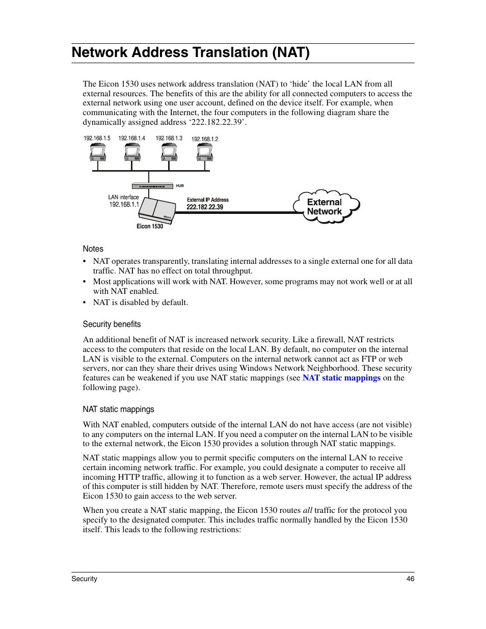 Network address translation (nat) | Eicon Networks 1530 User Manual | Page 46 / 162