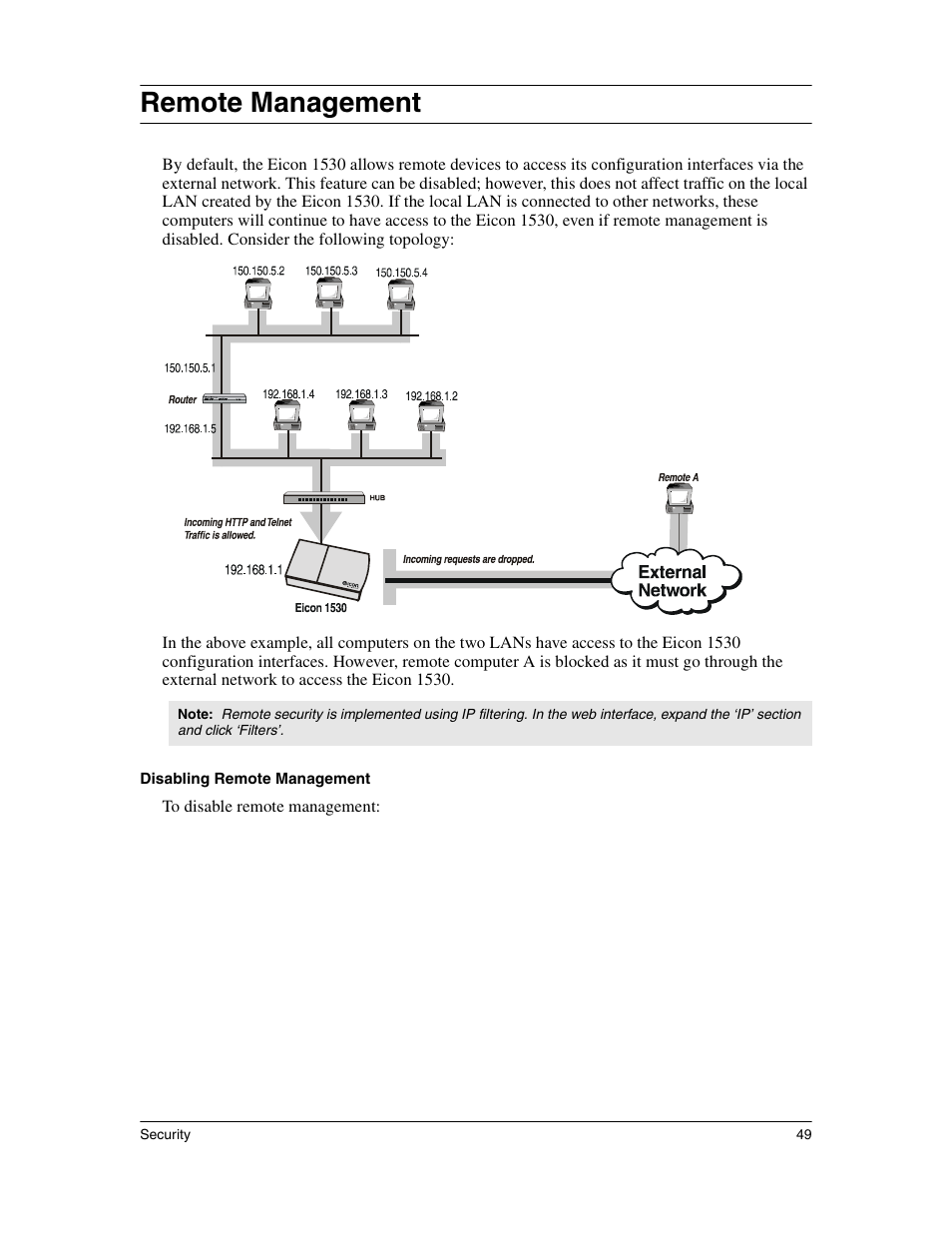 Remote management | Eicon Networks 1530 User Manual | Page 49 / 162