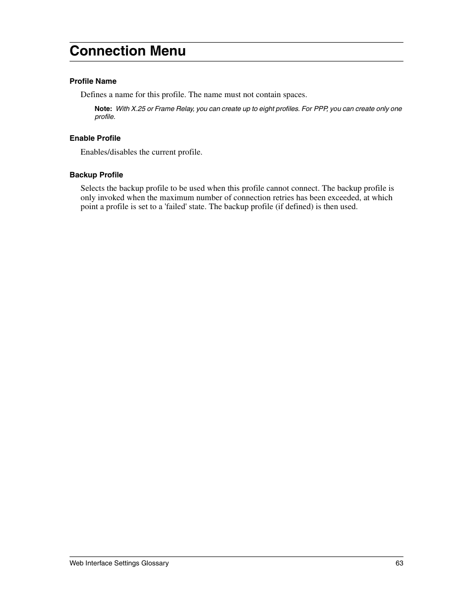 Connection menu | Eicon Networks 1530 User Manual | Page 63 / 162