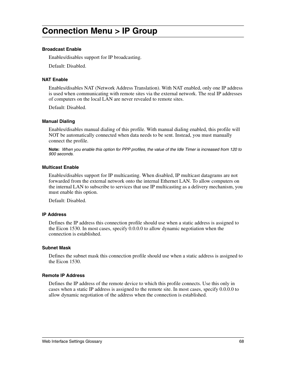 Connection menu > ip group | Eicon Networks 1530 User Manual | Page 68 / 162