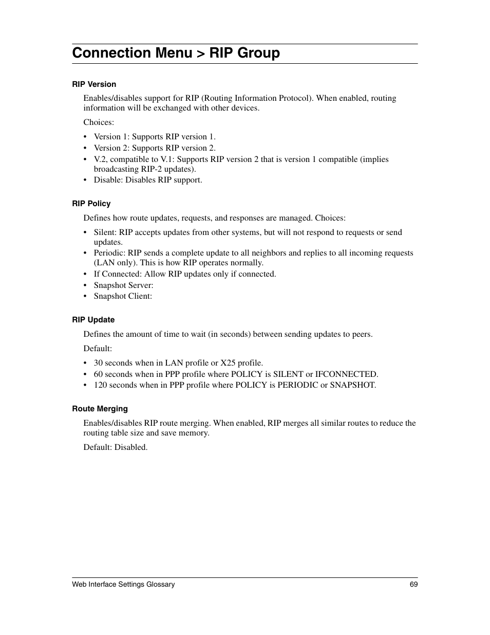 Connection menu > rip group | Eicon Networks 1530 User Manual | Page 69 / 162