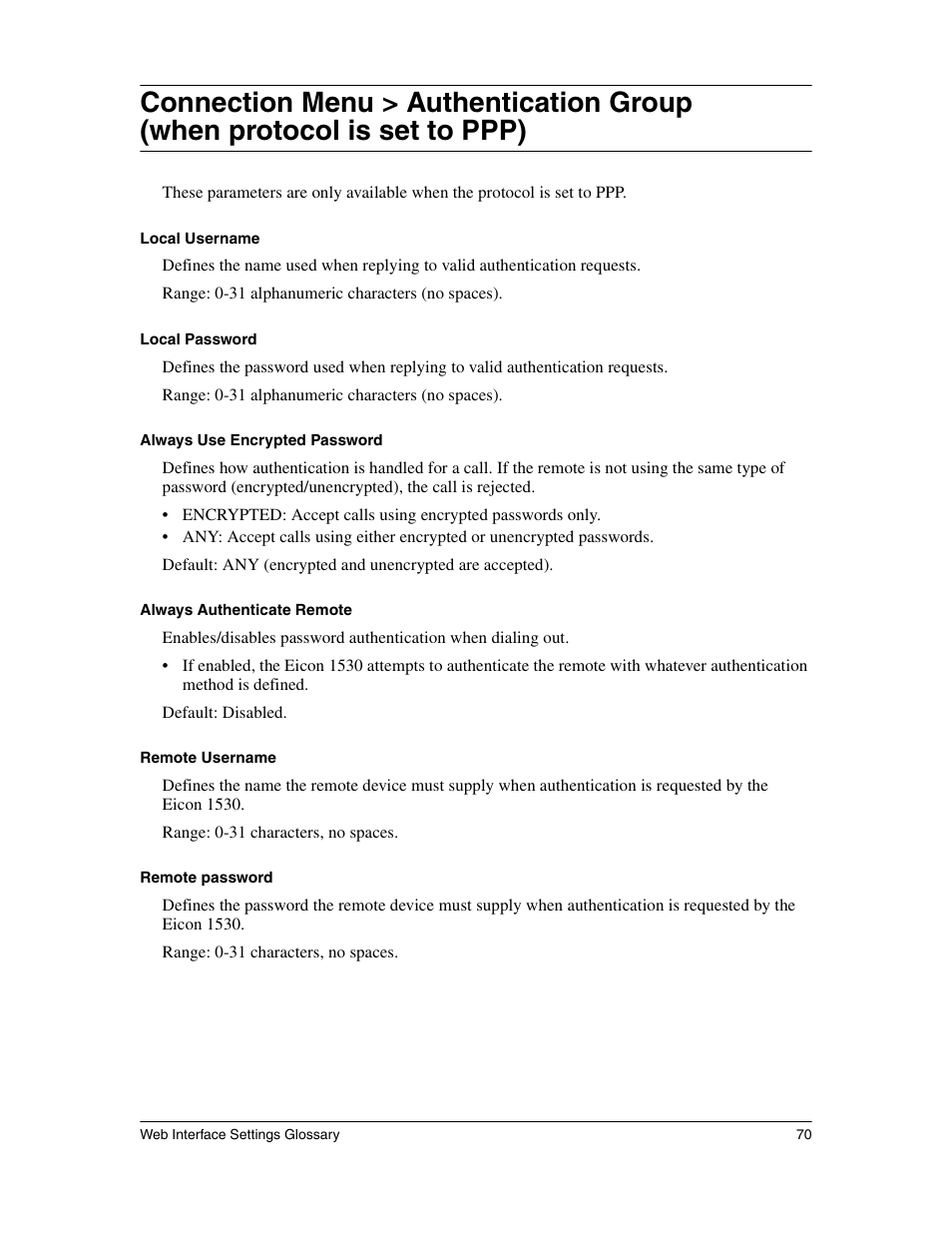 Eicon Networks 1530 User Manual | Page 70 / 162