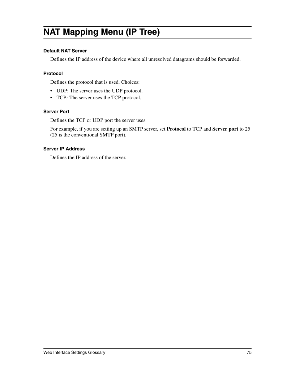 Nat mapping menu (ip tree) | Eicon Networks 1530 User Manual | Page 75 / 162