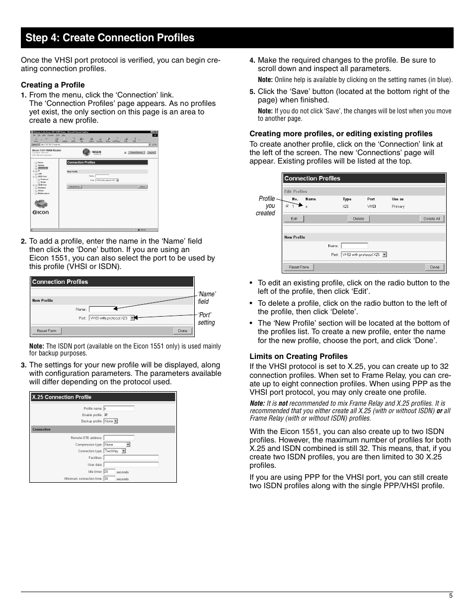 Step 4: create connection profiles | Eicon Networks 1551 User Manual | Page 5 / 8