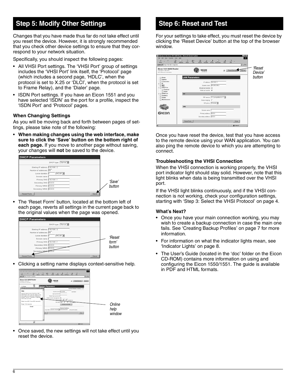 Step 5: modify other settings, Step 6: reset and test | Eicon Networks 1551 User Manual | Page 6 / 8