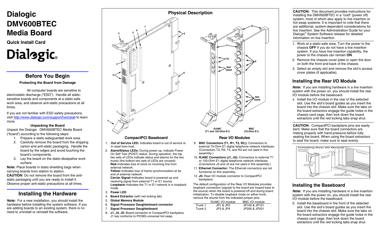 Eicon Networks Dialogic Media Board DMV600BTEC User Manual | 2 pages