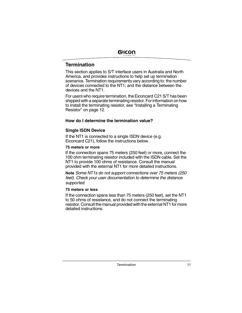 Termination | Eicon Networks C2x Family User Manual | Page 11 / 24