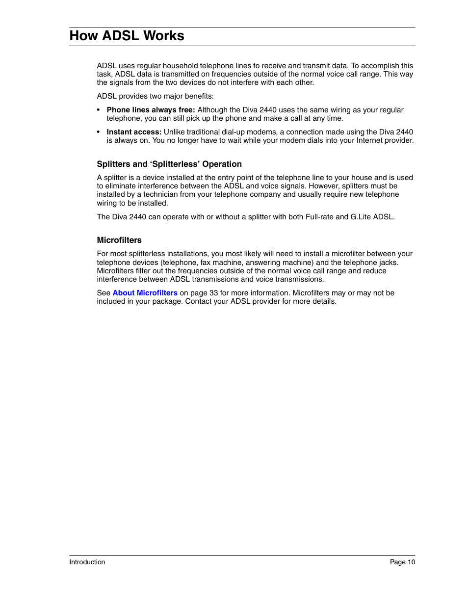 How adsl works | Eicon Networks Diva 2440 User Manual | Page 10 / 94