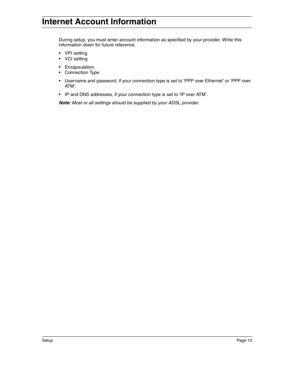 Internet account information | Eicon Networks Diva 2440 User Manual | Page 13 / 94