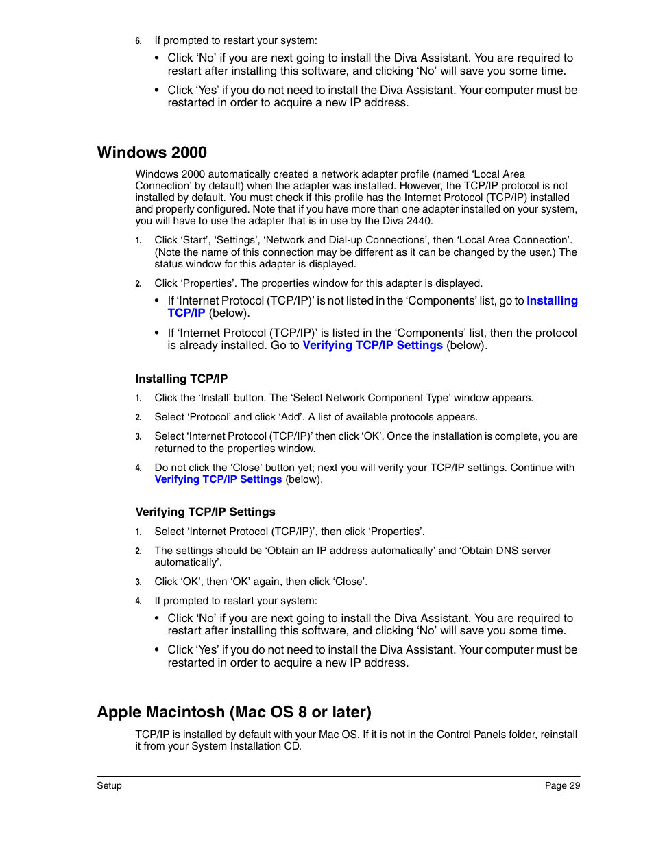 Windows 2000, Apple macintosh (mac os 8 or later) | Eicon Networks Diva 2440 User Manual | Page 29 / 94