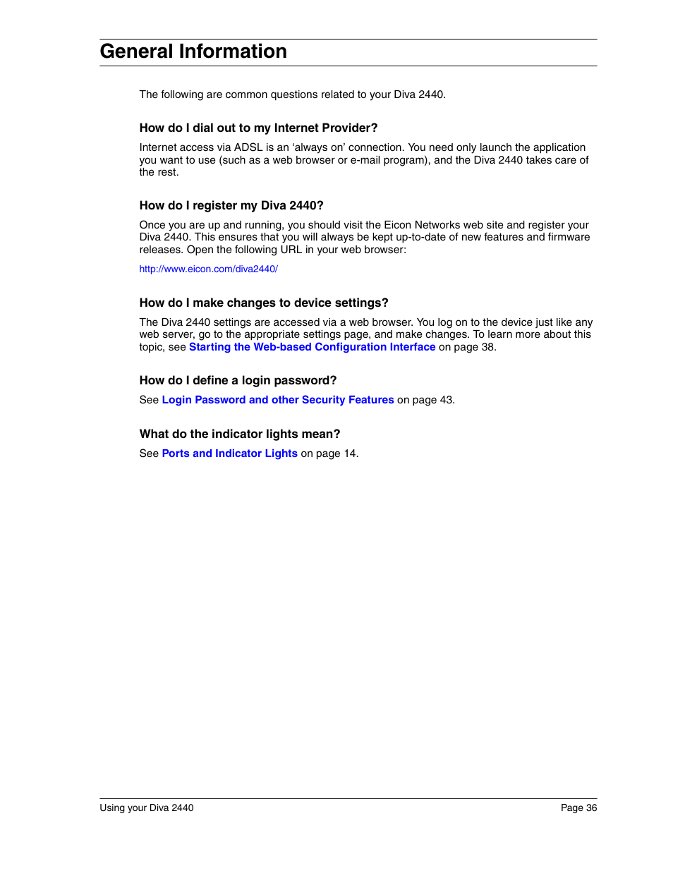 General information | Eicon Networks Diva 2440 User Manual | Page 36 / 94
