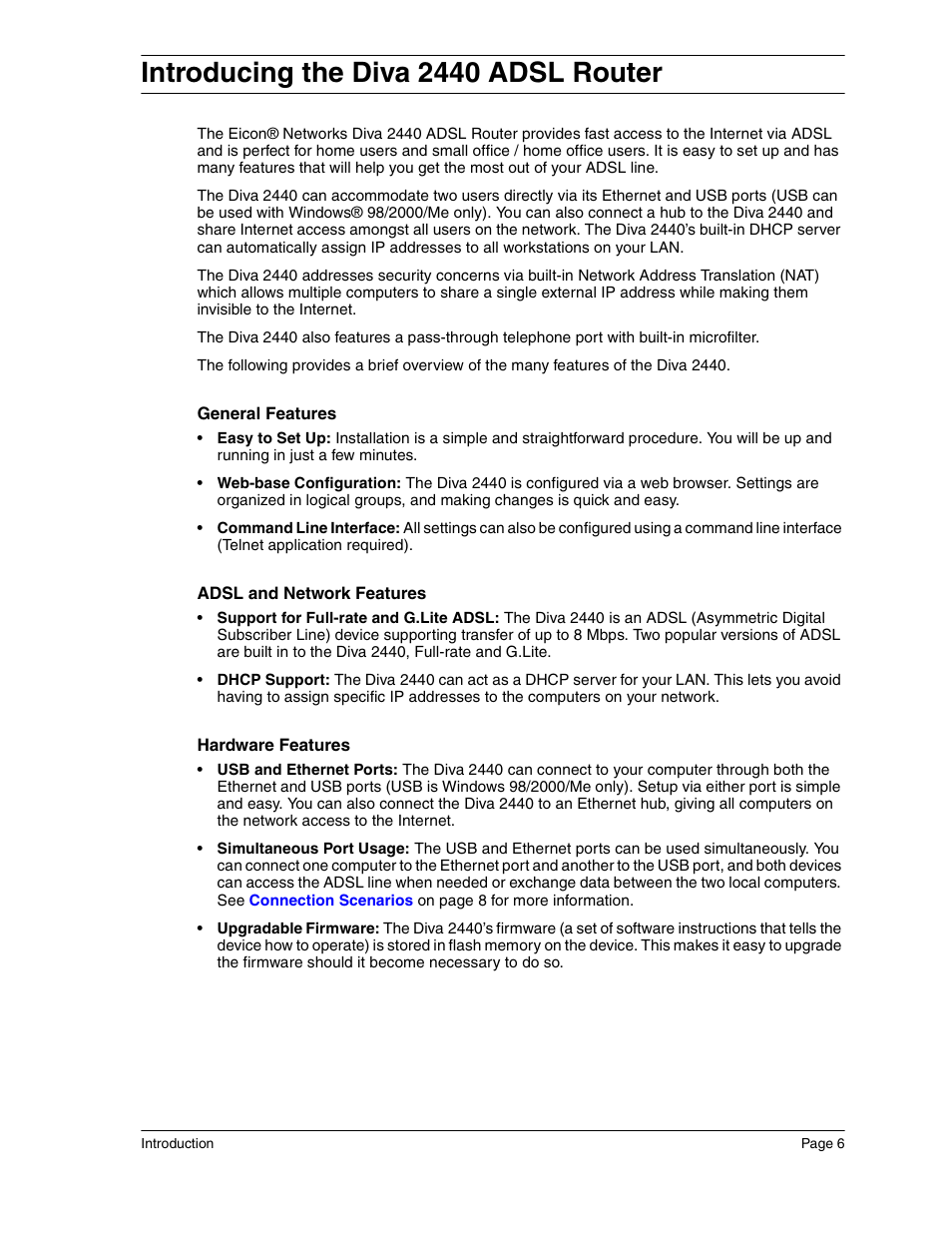 Introducing the diva2440 adsl router, Introducing the diva 2440 adsl router | Eicon Networks Diva 2440 User Manual | Page 6 / 94