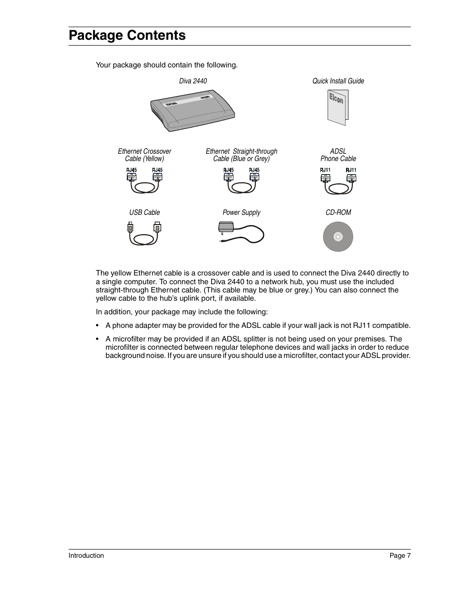 Package contents | Eicon Networks Diva 2440 User Manual | Page 7 / 94