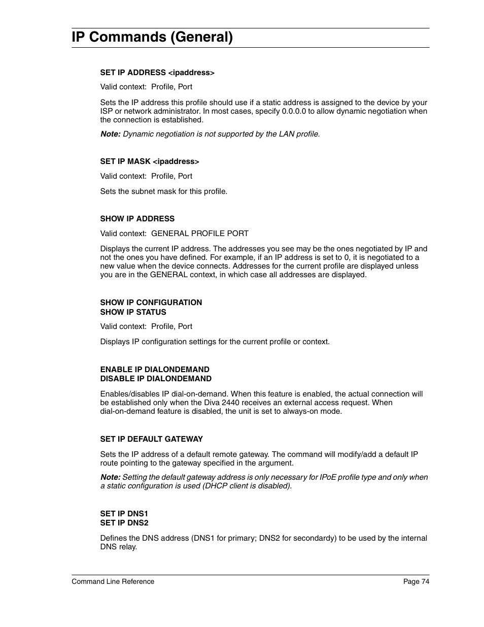 Ip commands (general) | Eicon Networks Diva 2440 User Manual | Page 74 / 94