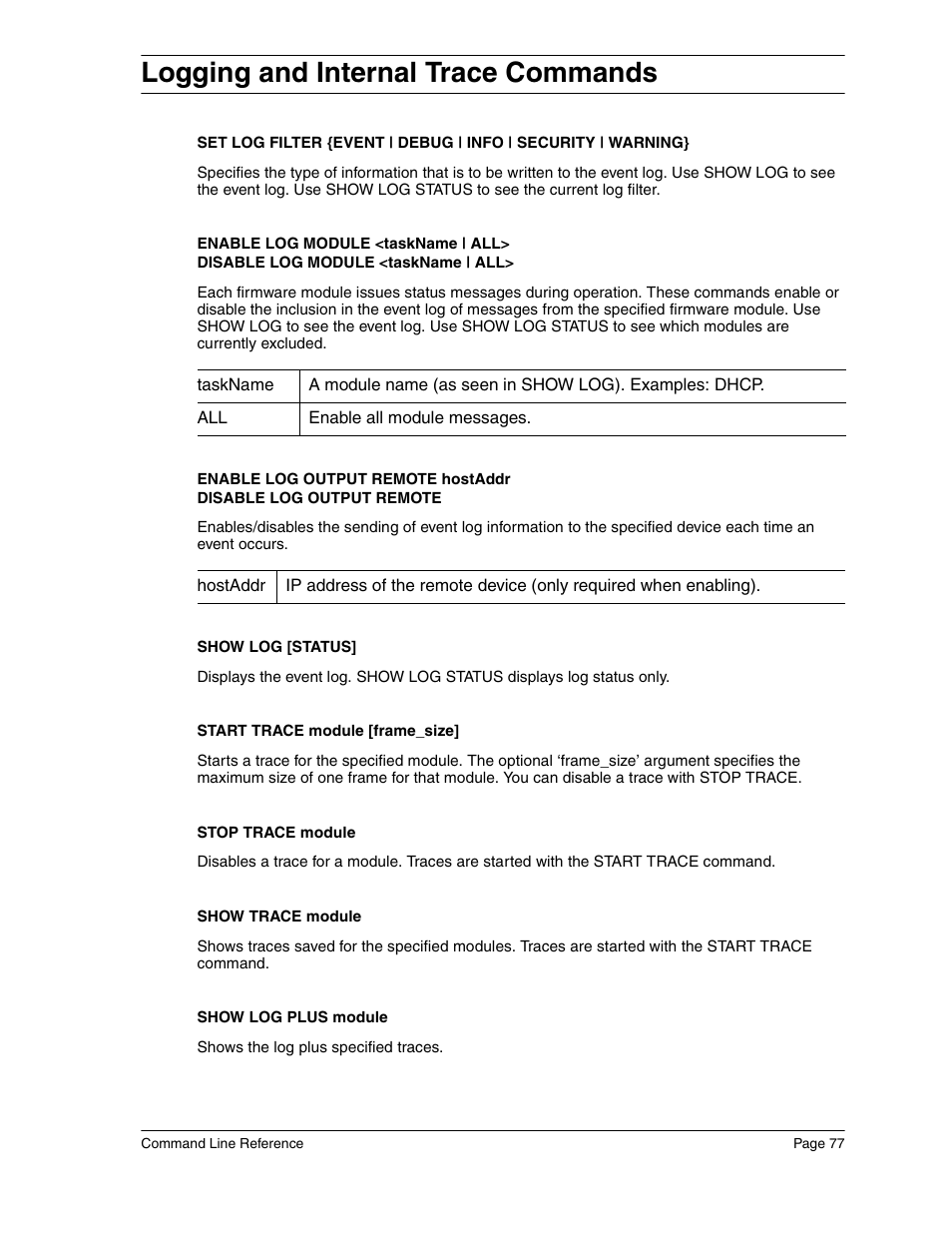 Logging and internal trace commands | Eicon Networks Diva 2440 User Manual | Page 77 / 94