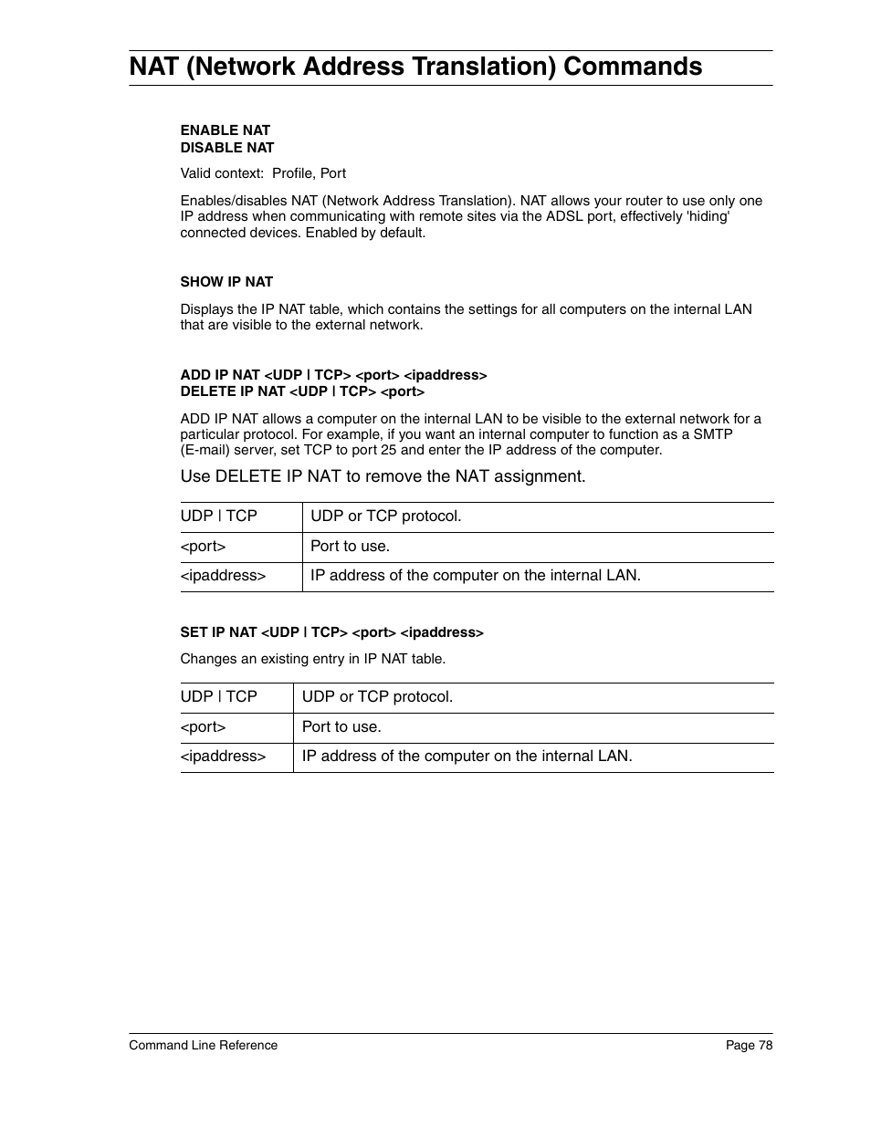 Nat (network address translation) commands | Eicon Networks Diva 2440 User Manual | Page 78 / 94