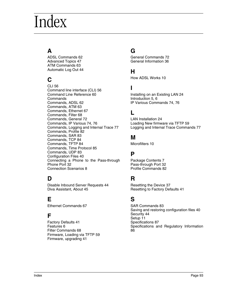 Index | Eicon Networks Diva 2440 User Manual | Page 93 / 94