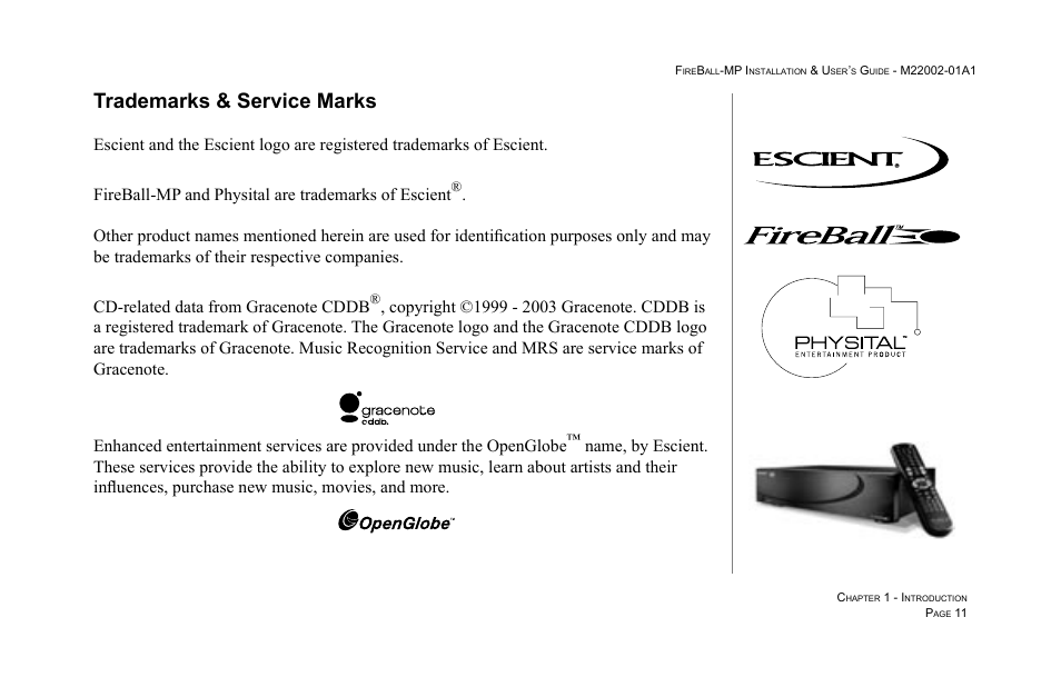 Trademarks & service marks | Escient MP-100 User Manual | Page 11 / 161