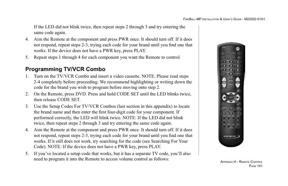 Programming tv/vcr combo | Escient MP-100 User Manual | Page 141 / 161