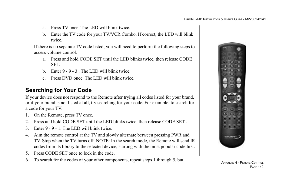 Searching for your code | Escient MP-100 User Manual | Page 142 / 161