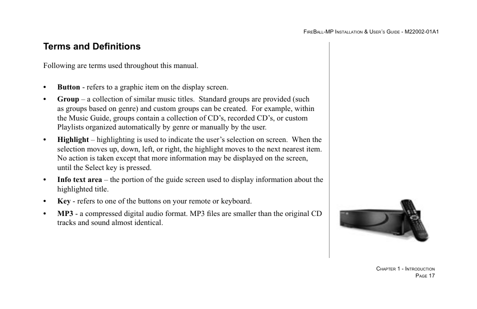 Terms and definitions | Escient MP-100 User Manual | Page 17 / 161