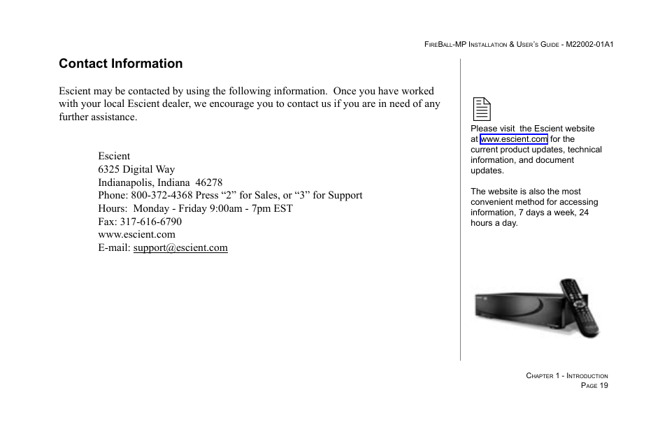 Contact information | Escient MP-100 User Manual | Page 19 / 161